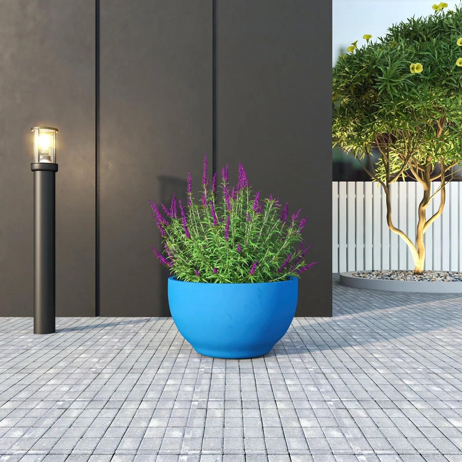 Grove Modern Fiberstone Round Planter Weather Resistant Design Plant Pot - Elax Furniture