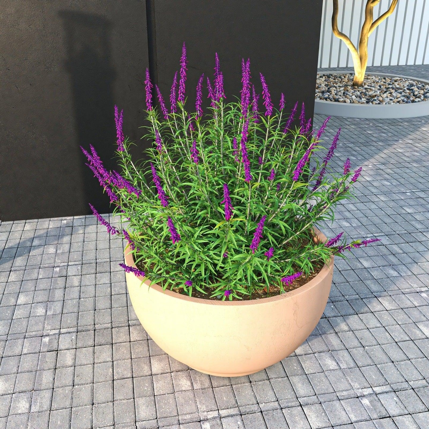 Grove Modern Fiberstone Round Planter Weather Resistant Design Plant Pot - Elax Furniture