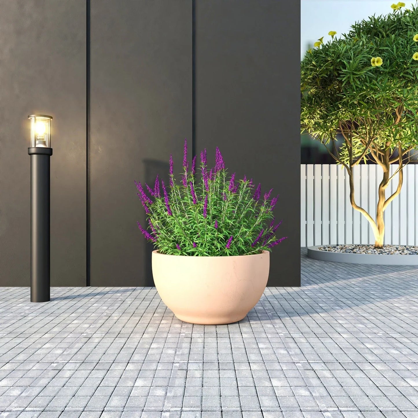 Grove Modern Fiberstone Round Planter Weather Resistant Design Plant Pot - Elax Furniture