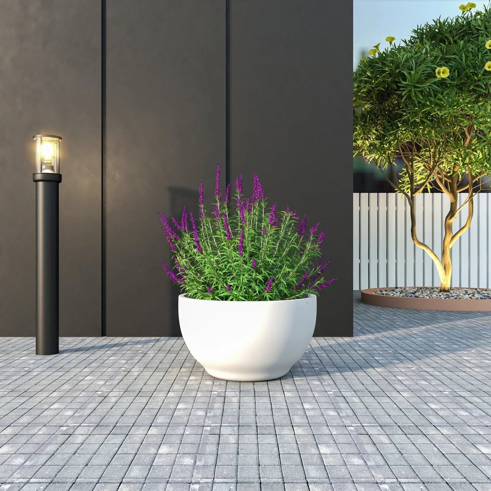 Grove Modern Fiberstone Round Planter Weather Resistant Design Plant Pot - Elax Furniture