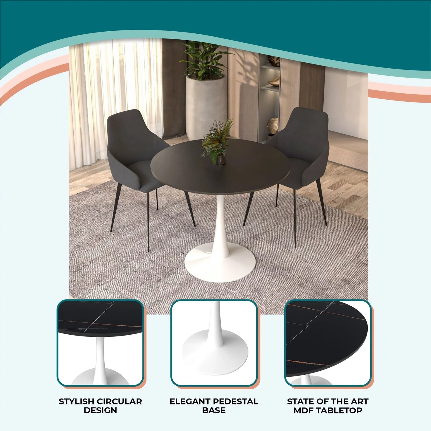 Bristol 32" Round Dining Table with Wood Top and Iron Pedestal Base - Elax Furniture