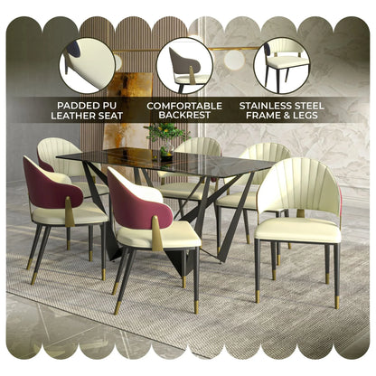 Aria Leather Dining Chair with a Curved Back and Gold Accents Design in Iron - Elax Furniture