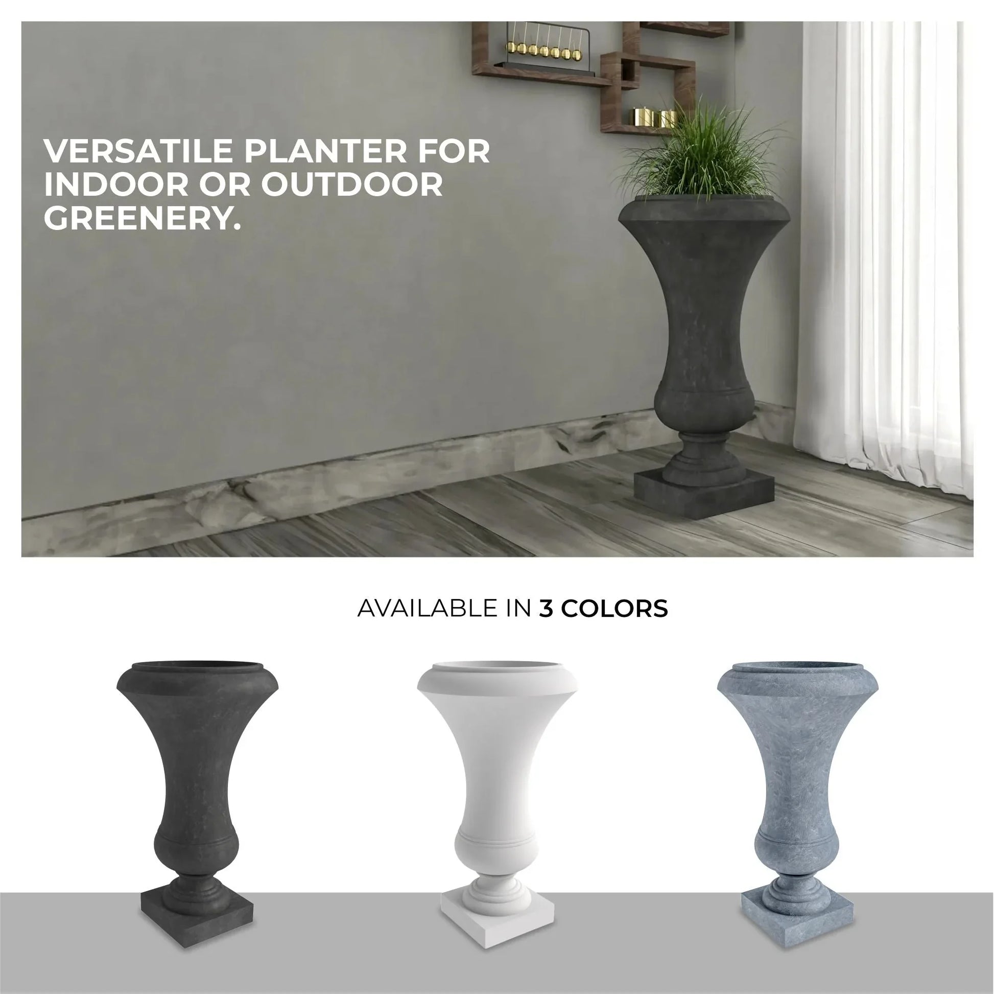 Daisy Fiberstone and Clay Urn Planter with Drainage Holes for Indoor and Outdoor - Elax Furniture