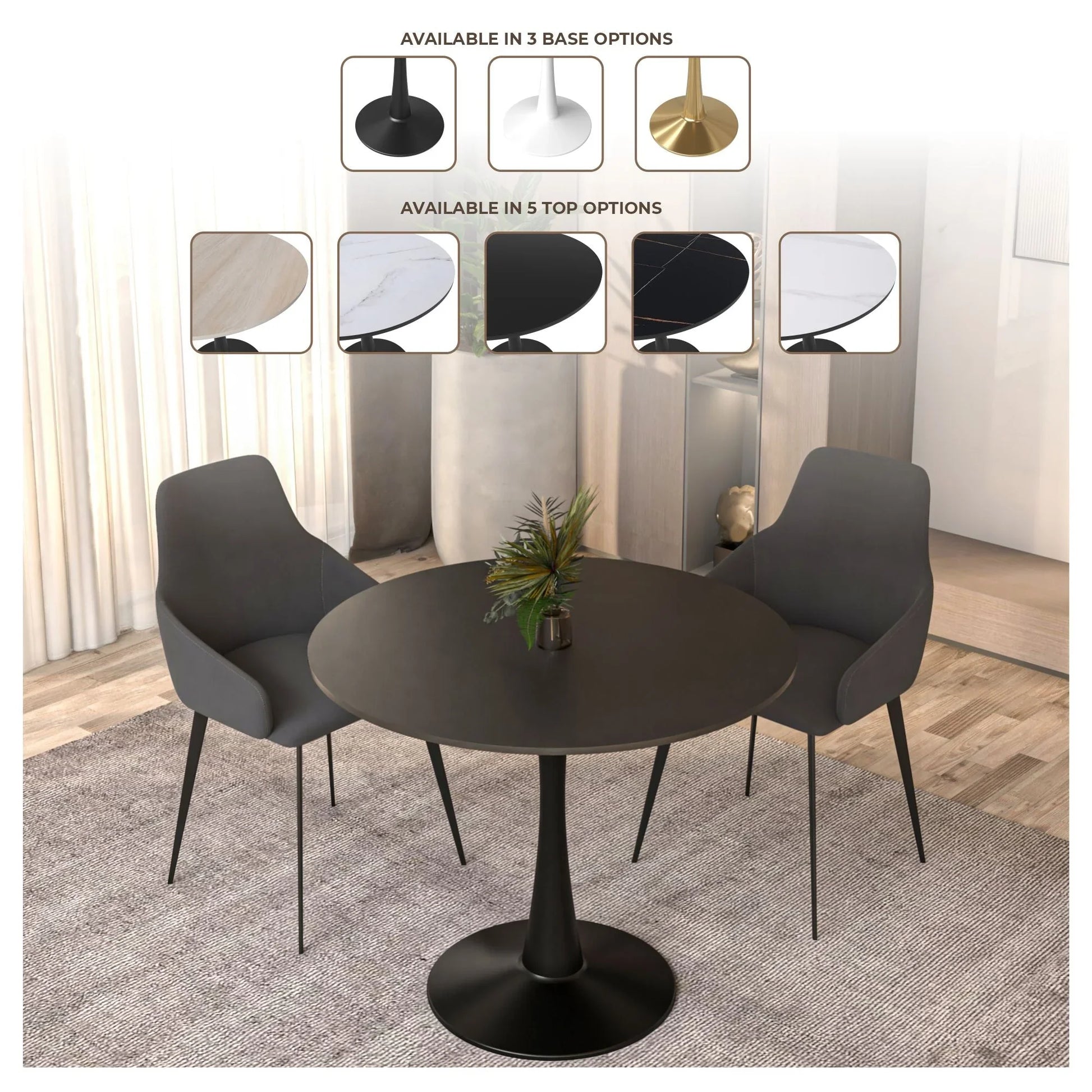 Bristol 32" Round Dining Table with Wood Top and Iron Pedestal Base - Elax Furniture