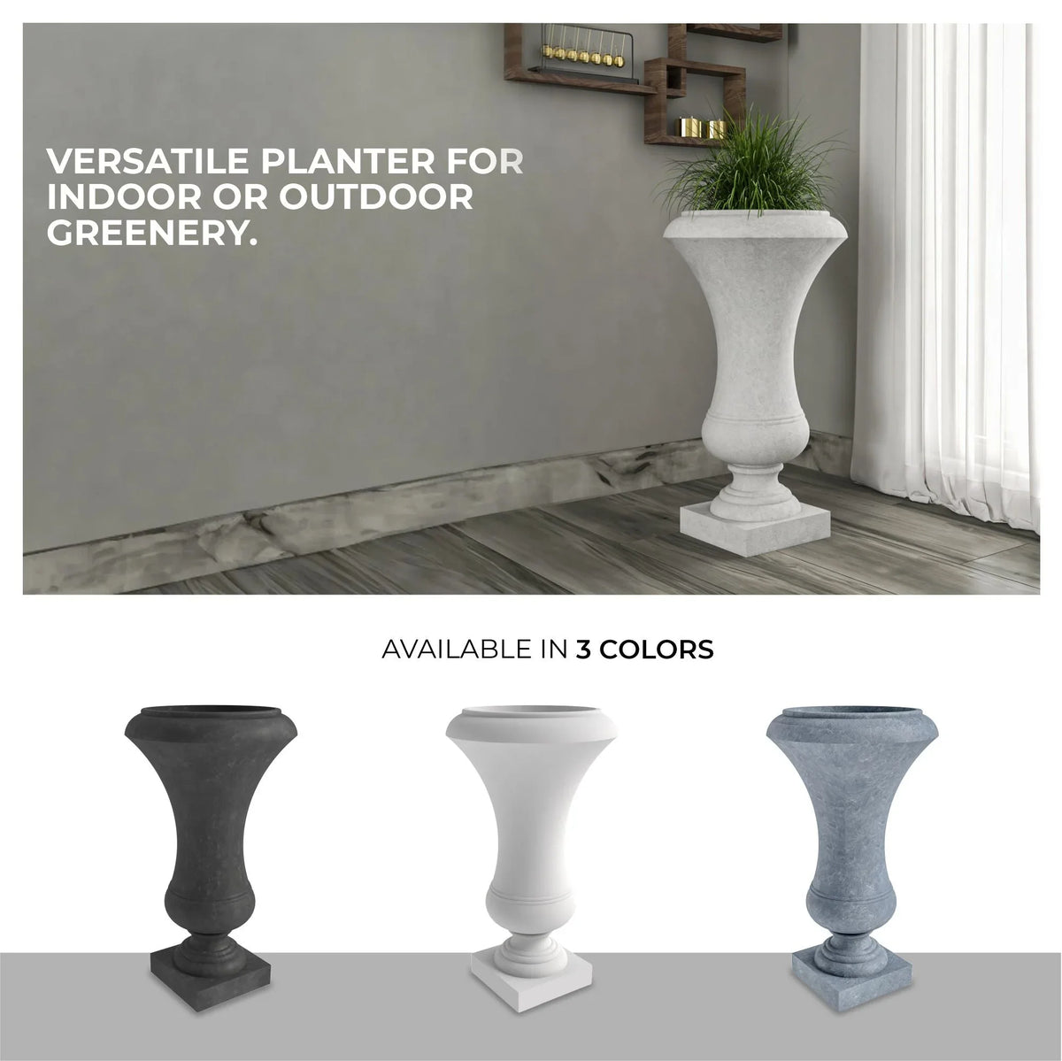 Daisy Fiberstone and Clay Urn Planter with Drainage Holes for Indoor and Outdoor - Elax Furniture