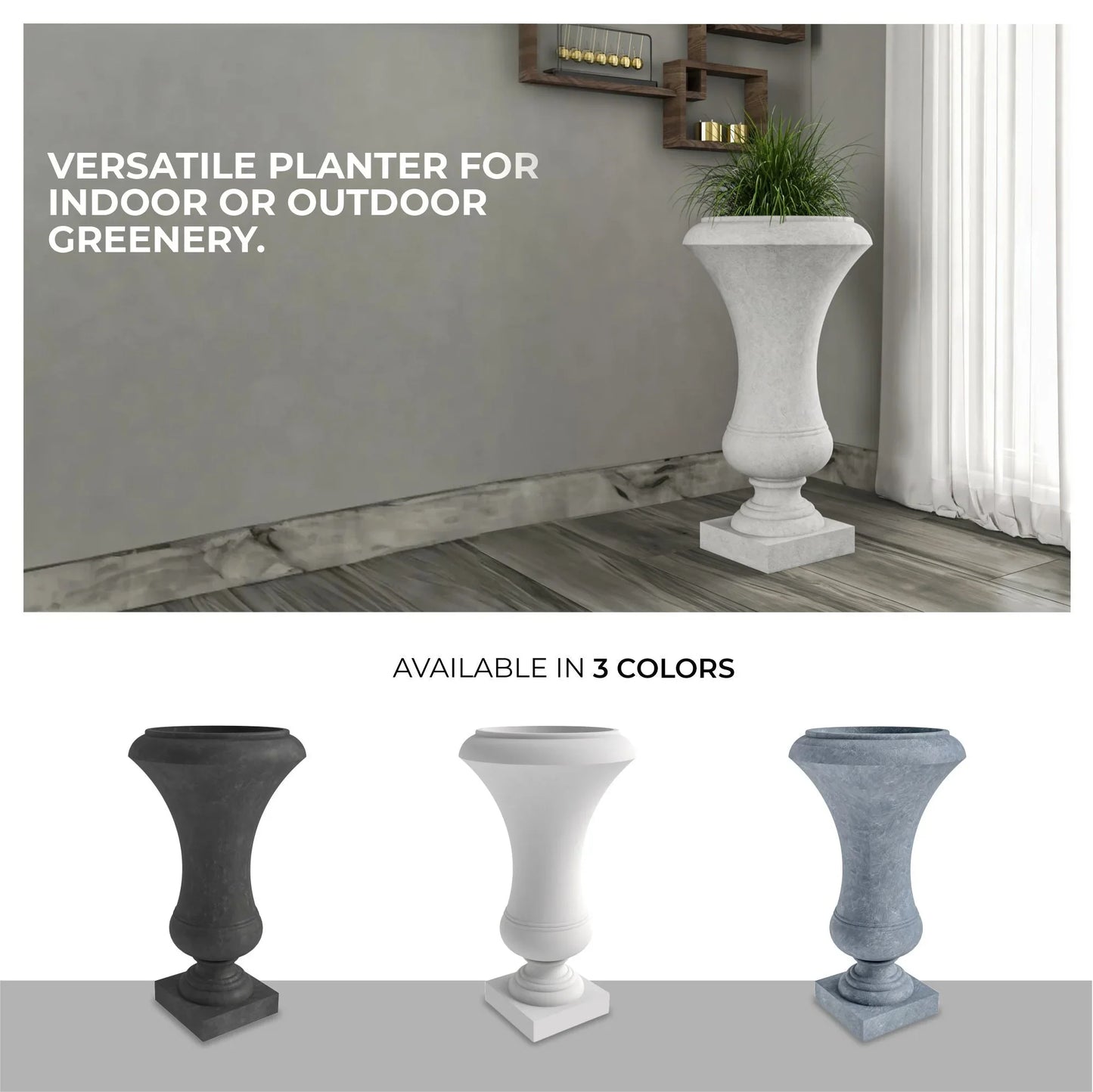 Daisy Fiberstone and Clay Urn Planter with Drainage Holes for Indoor and Outdoor - Elax Furniture