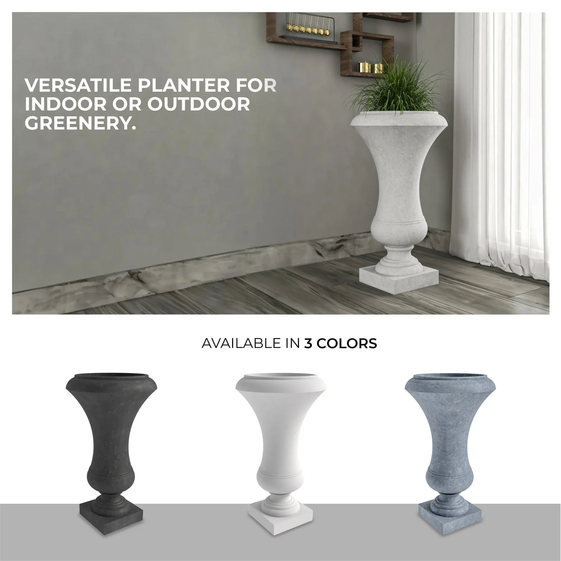 Daisy Fiberstone and Clay Urn Planter with Drainage Holes for Indoor and Outdoor - Elax Furniture