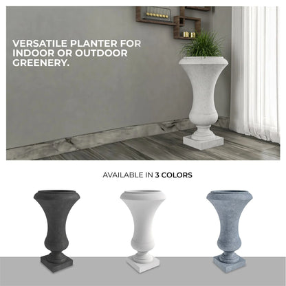 Daisy Fiberstone and Clay Urn Planter with Drainage Holes for Indoor and Outdoor - Elax Furniture