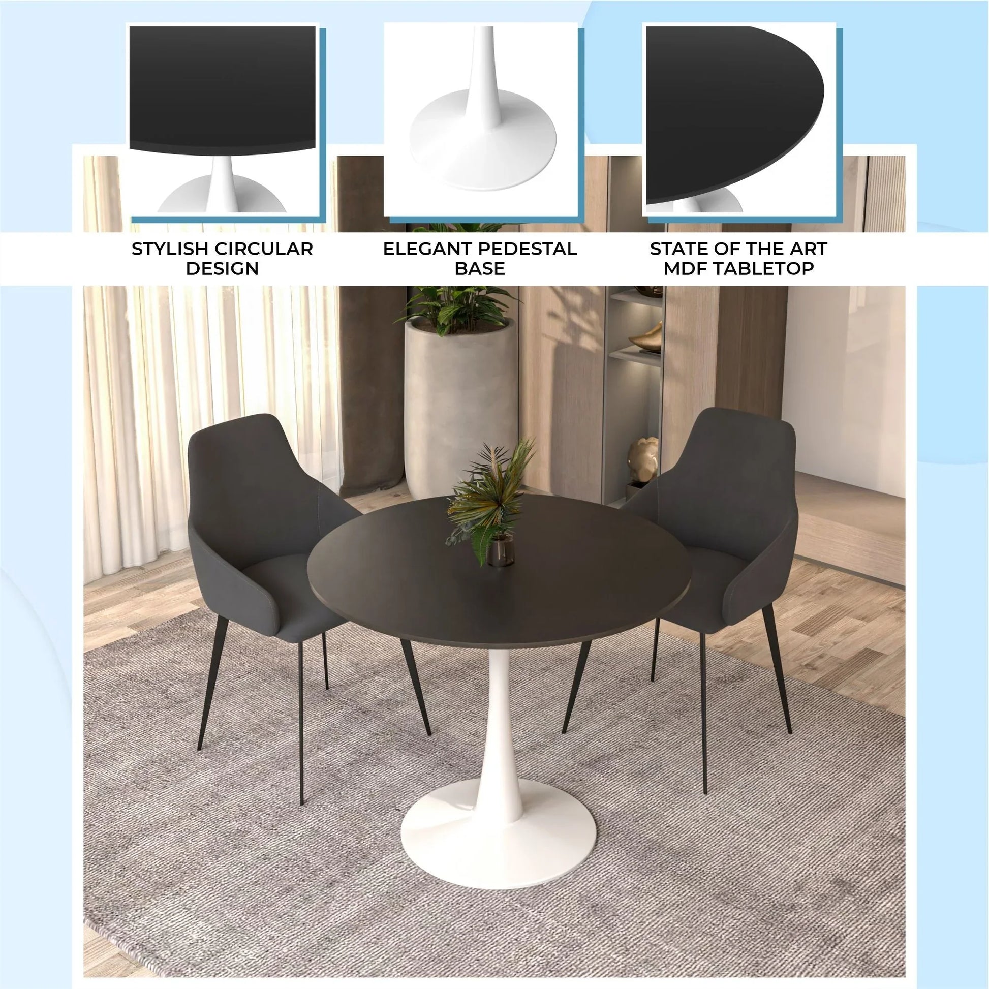 Bristol Modern Round Dining Table with Wood Top and Iron Pedestal Base - Elax Furniture