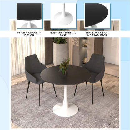 Bristol Modern Round Dining Table with Wood Top and Iron Pedestal Base - Elax Furniture
