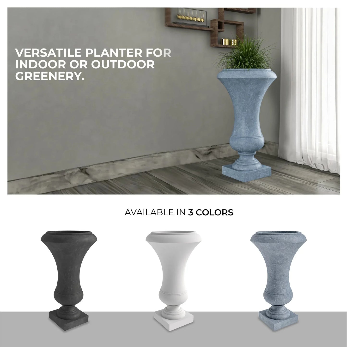 Daisy Fiberstone and Clay Urn Planter with Drainage Holes for Indoor and Outdoor - Elax Furniture