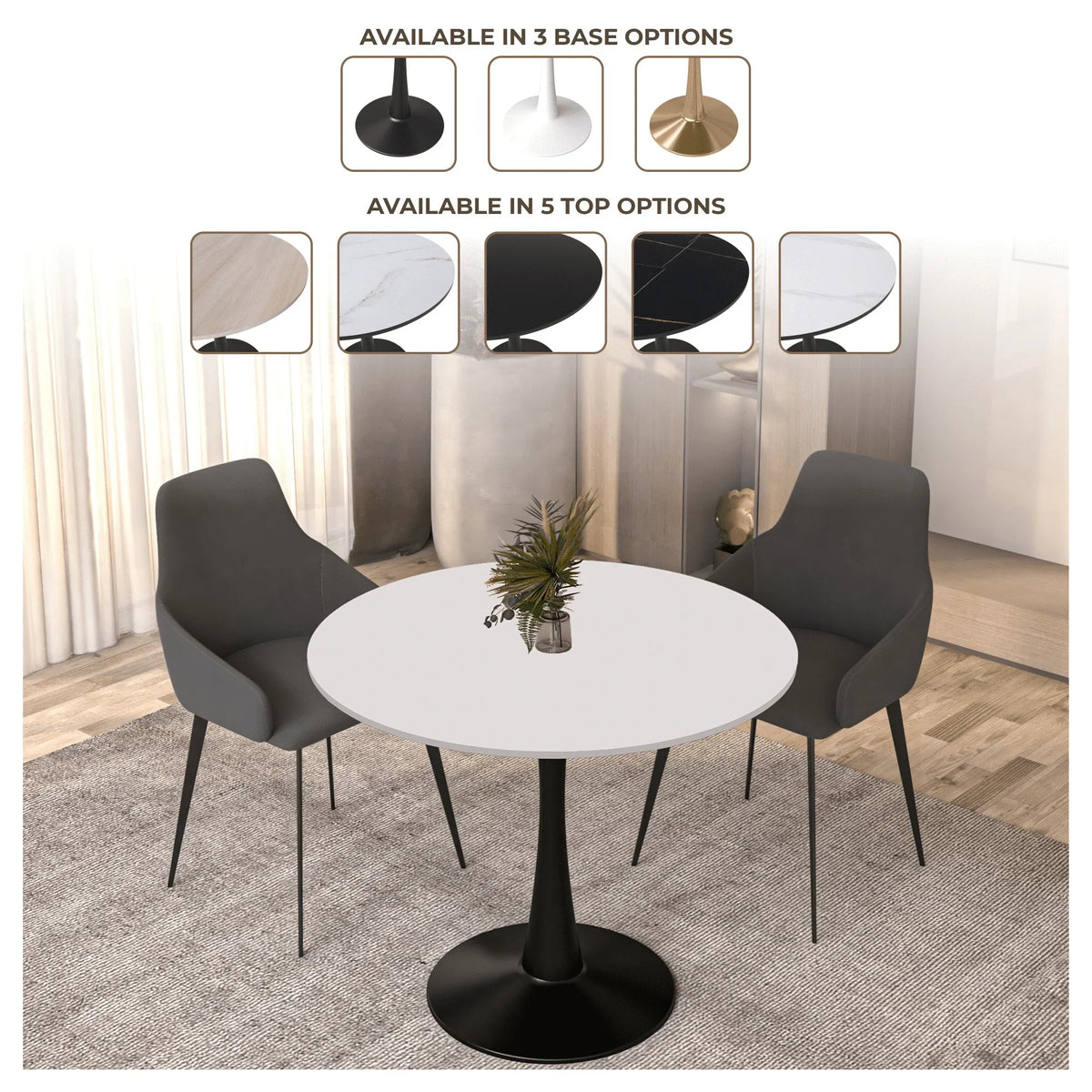 Bristol 32" Round Dining Table with Wood Top and Iron Pedestal Base - Elax Furniture