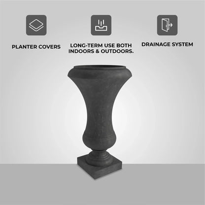 Daisy Fiberstone and Clay Urn Planter with Drainage Holes for Indoor and Outdoor - Elax Furniture