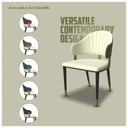 Aria Leather Dining Chair with a Curved Back and Gold Accents Design in Iron - Elax Furniture