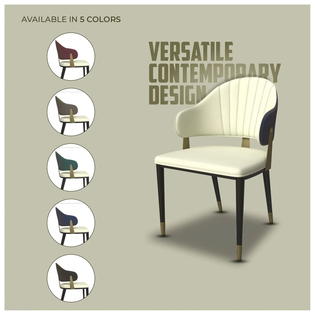 Aria Leather Dining Chair with a Curved Back and Gold Accents Design in Iron - Elax Furniture