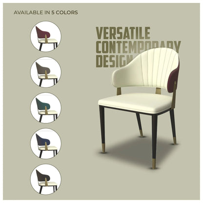 Aria Leather Dining Chair with a Curved Back and Gold Accents Design in Iron - Elax Furniture