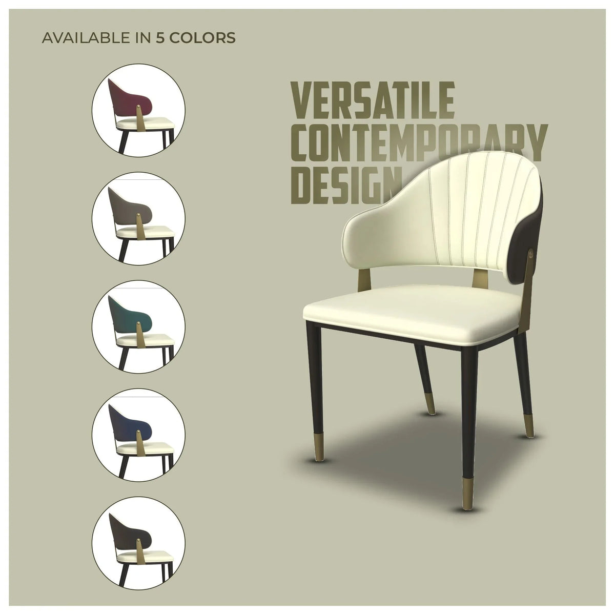 Aria Leather Dining Chair with a Curved Back and Gold Accents Design in Iron - Elax Furniture