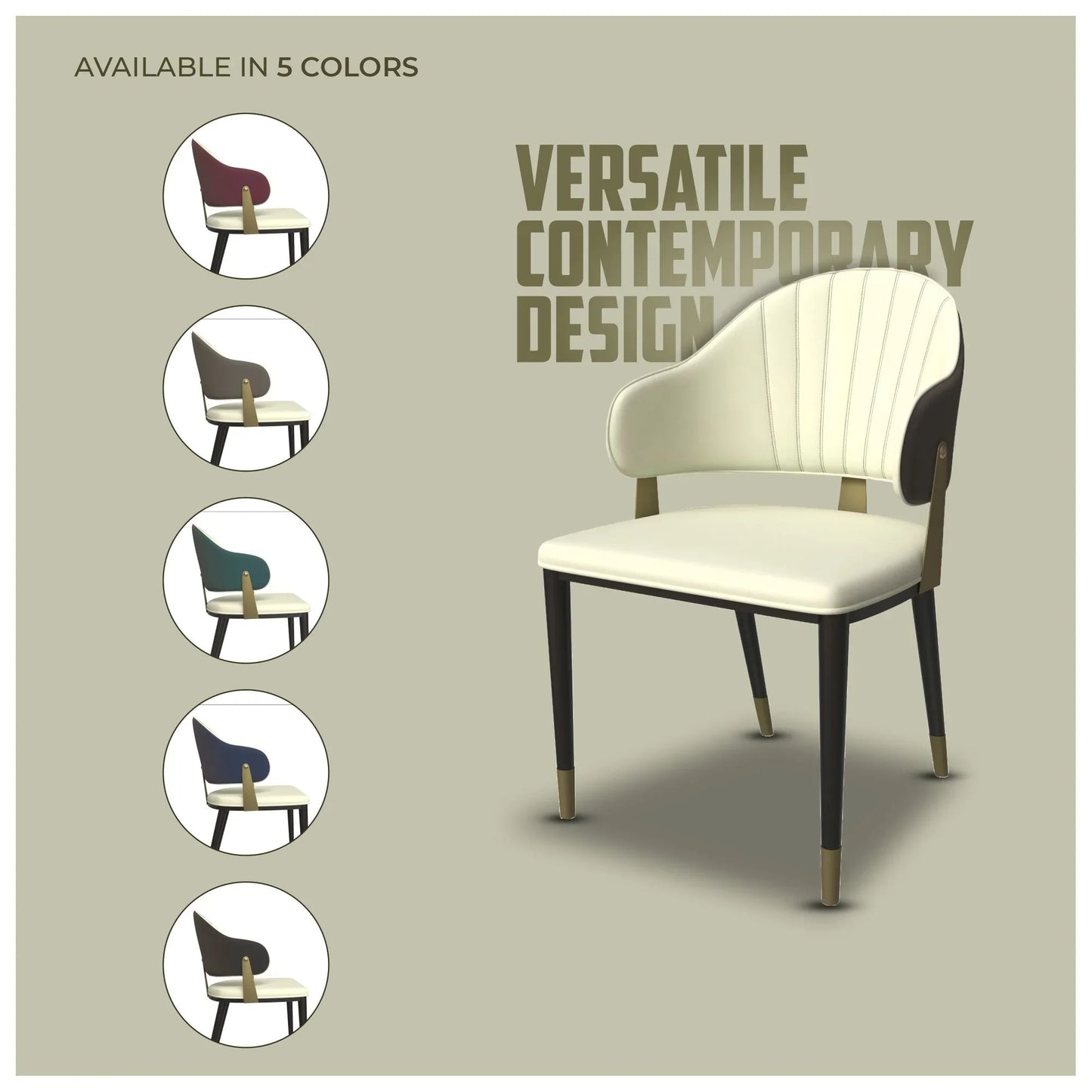 Aria Leather Dining Chair with a Curved Back and Gold Accents Design in Iron - Elax Furniture