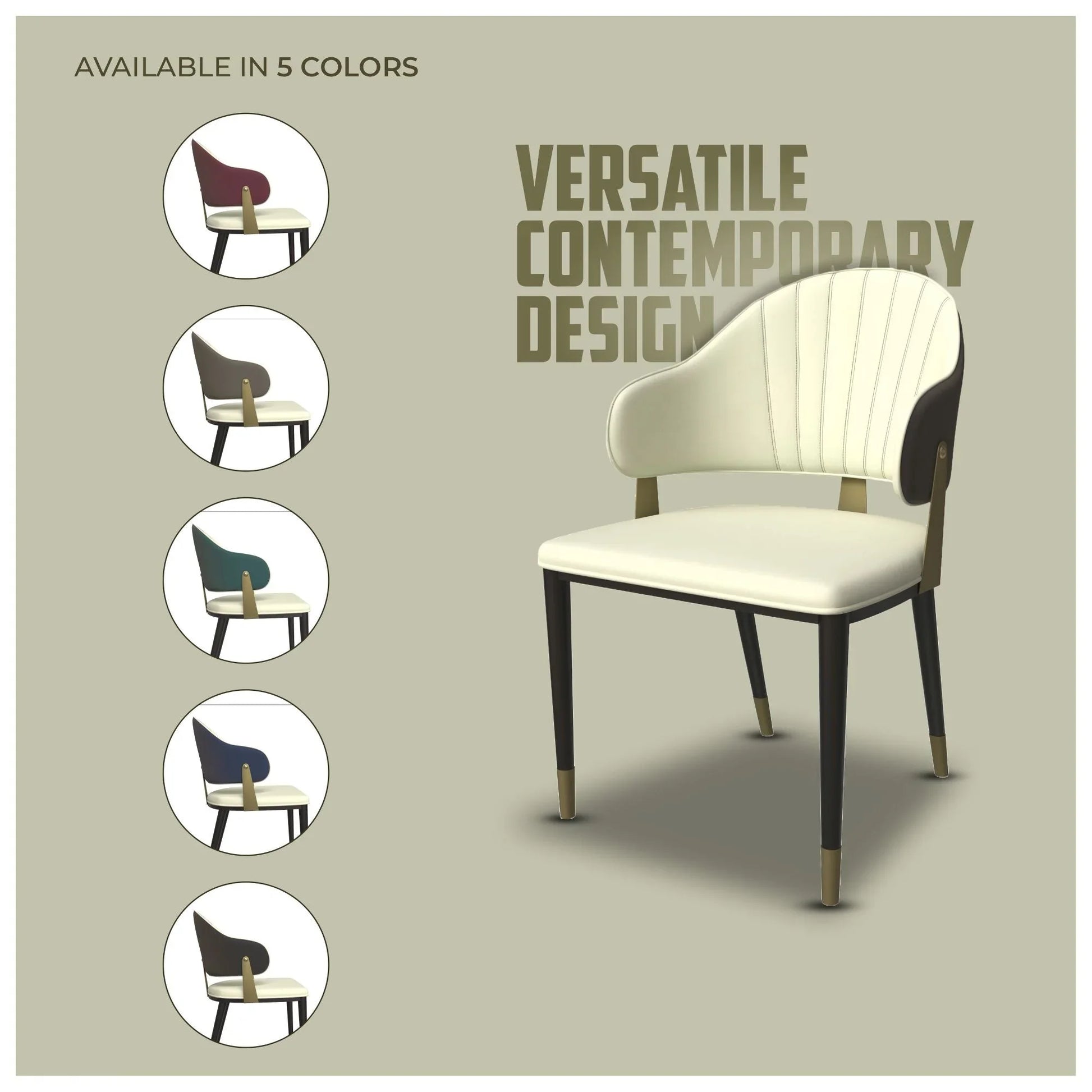 Aria Leather Dining Chair with a Curved Back and Gold Accents Design in Iron - Elax Furniture