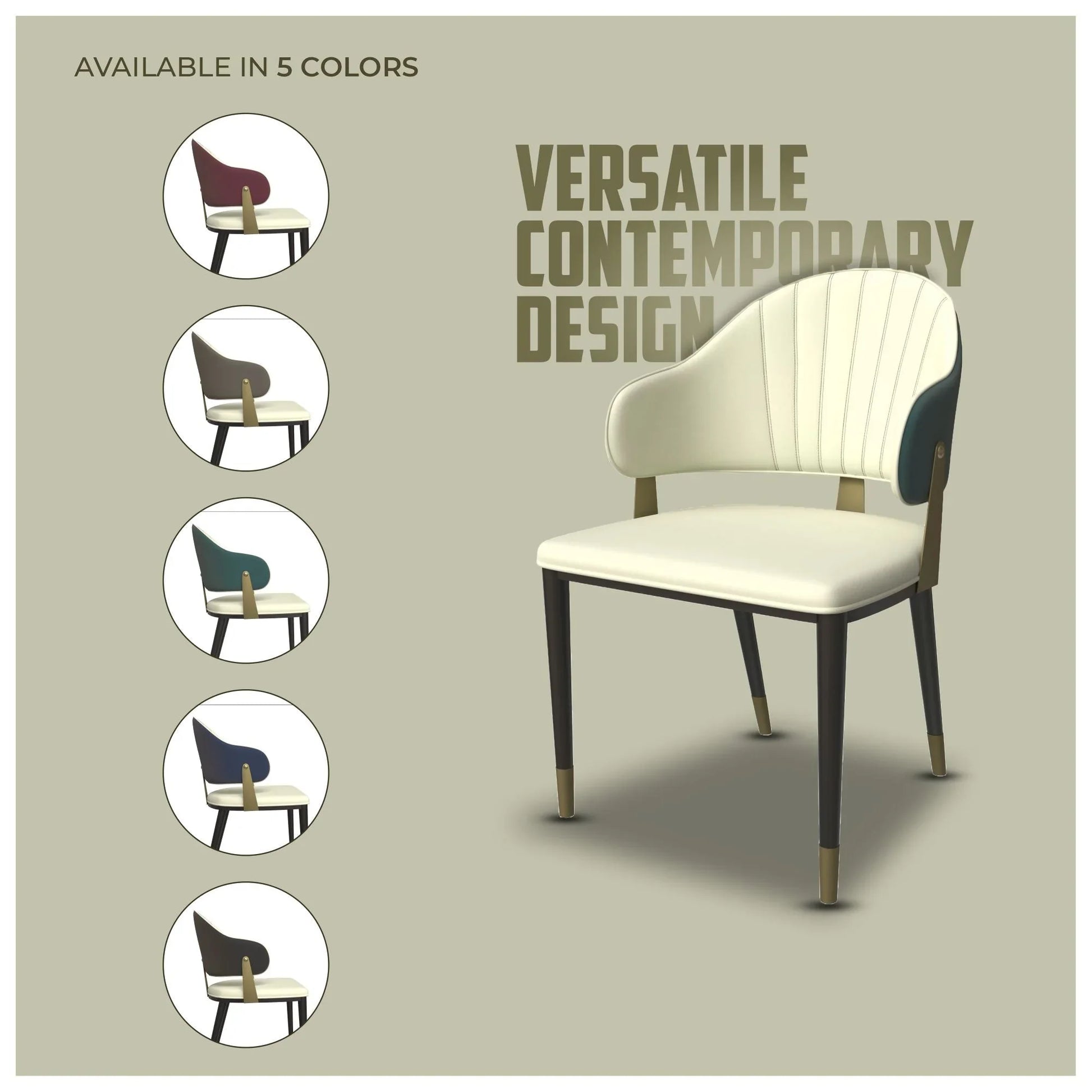 Aria Leather Dining Chair with a Curved Back and Gold Accents Design in Iron - Elax Furniture