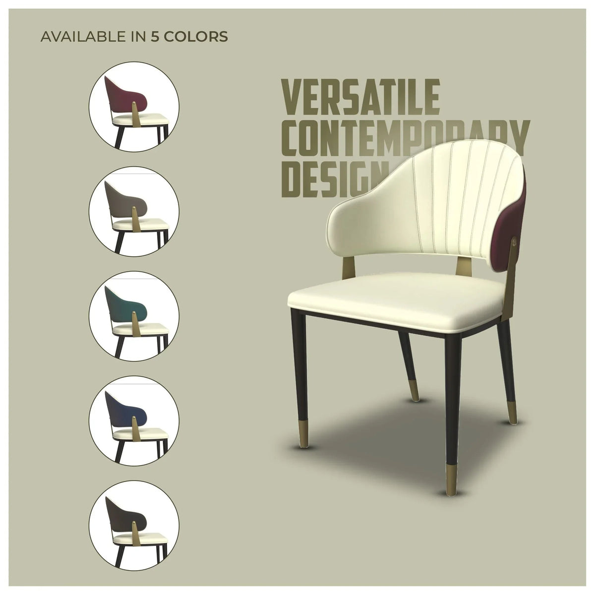 Aria Leather Dining Chair with a Curved Back and Gold Accents Design in Iron - Elax Furniture