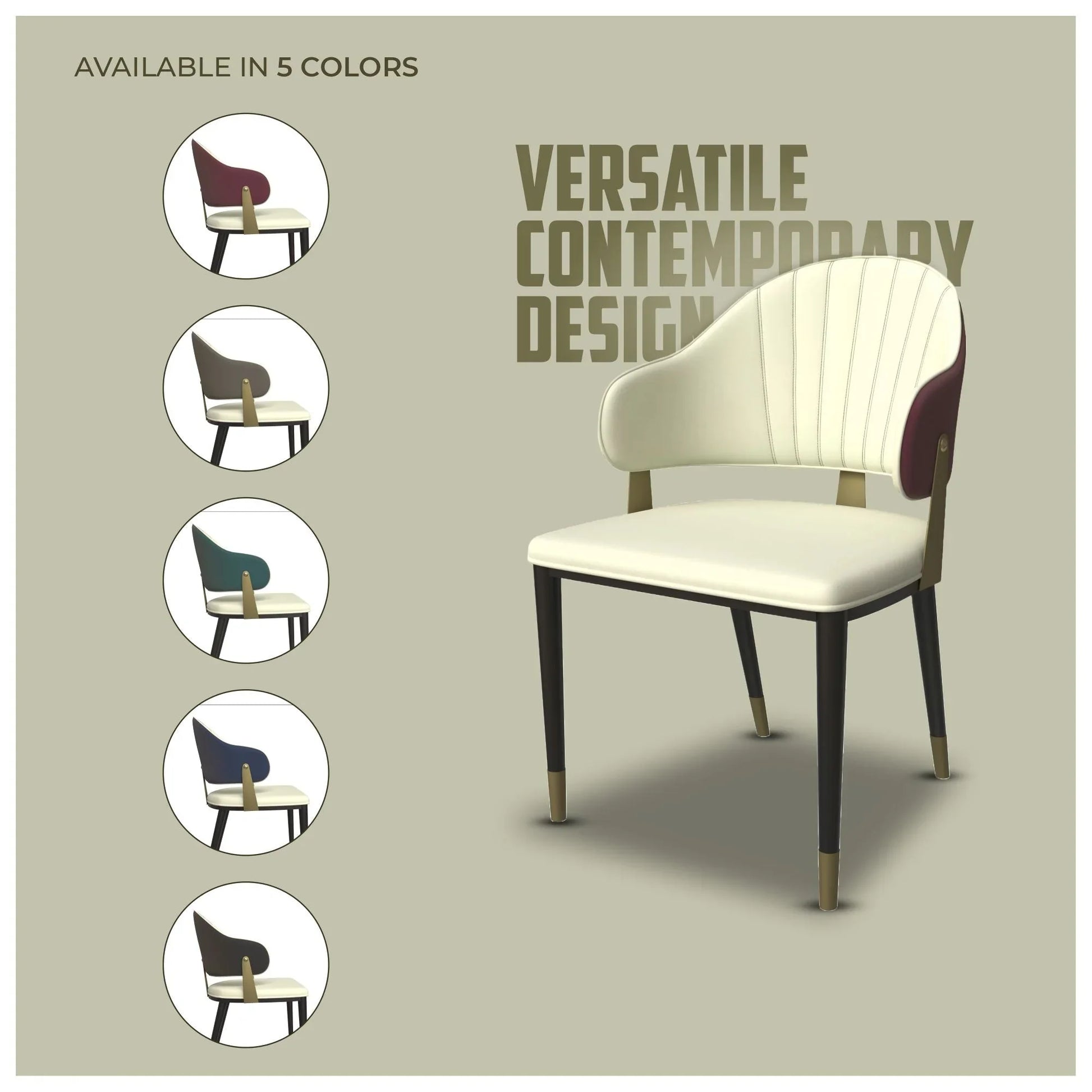 Aria Leather Dining Chair with a Curved Back and Gold Accents Design in Iron - Elax Furniture