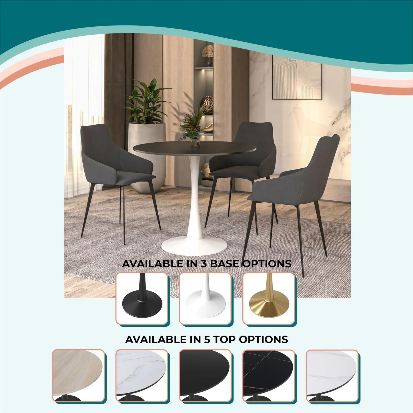 Bristol 32" Round Dining Table with Wood Top and Iron Pedestal Base - Elax Furniture