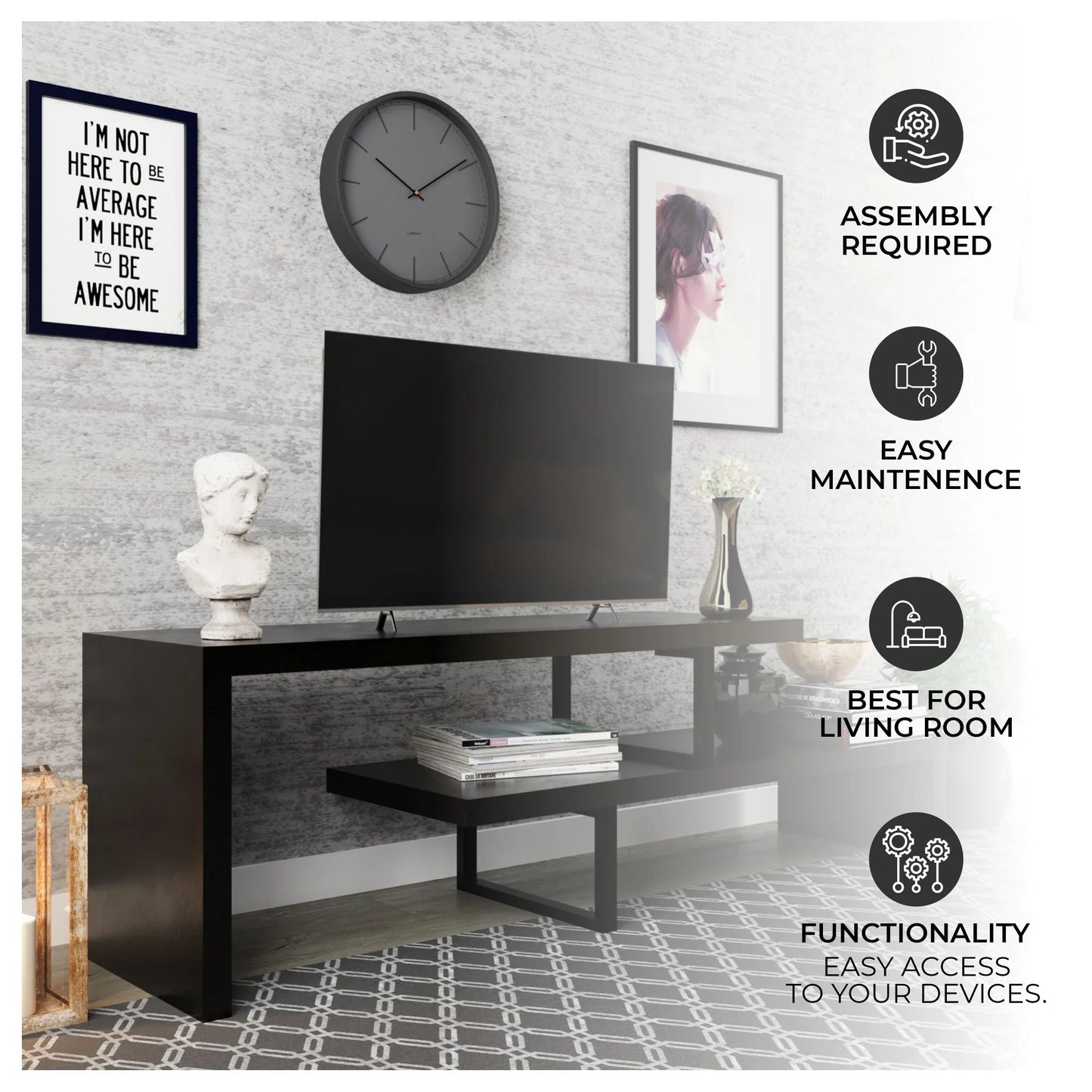 Orford Mid-Century Modern TV Stand with MDF Shelves and Powder Coated Iron Legs for Living Room - Elax Furniture