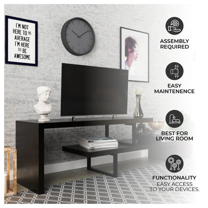 Orford Mid-Century Modern TV Stand with MDF Shelves and Powder Coated Iron Legs for Living Room - Elax Furniture