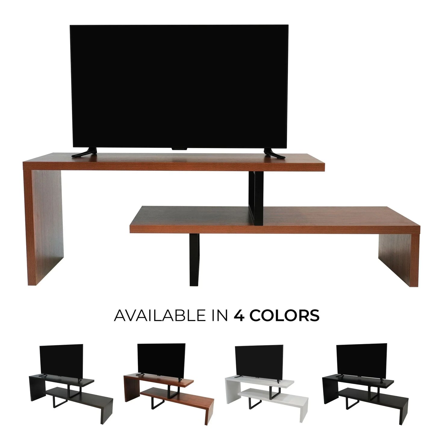 Orford Mid-Century Modern TV Stand with MDF Shelves and Powder Coated Iron Legs for Living Room - Elax Furniture