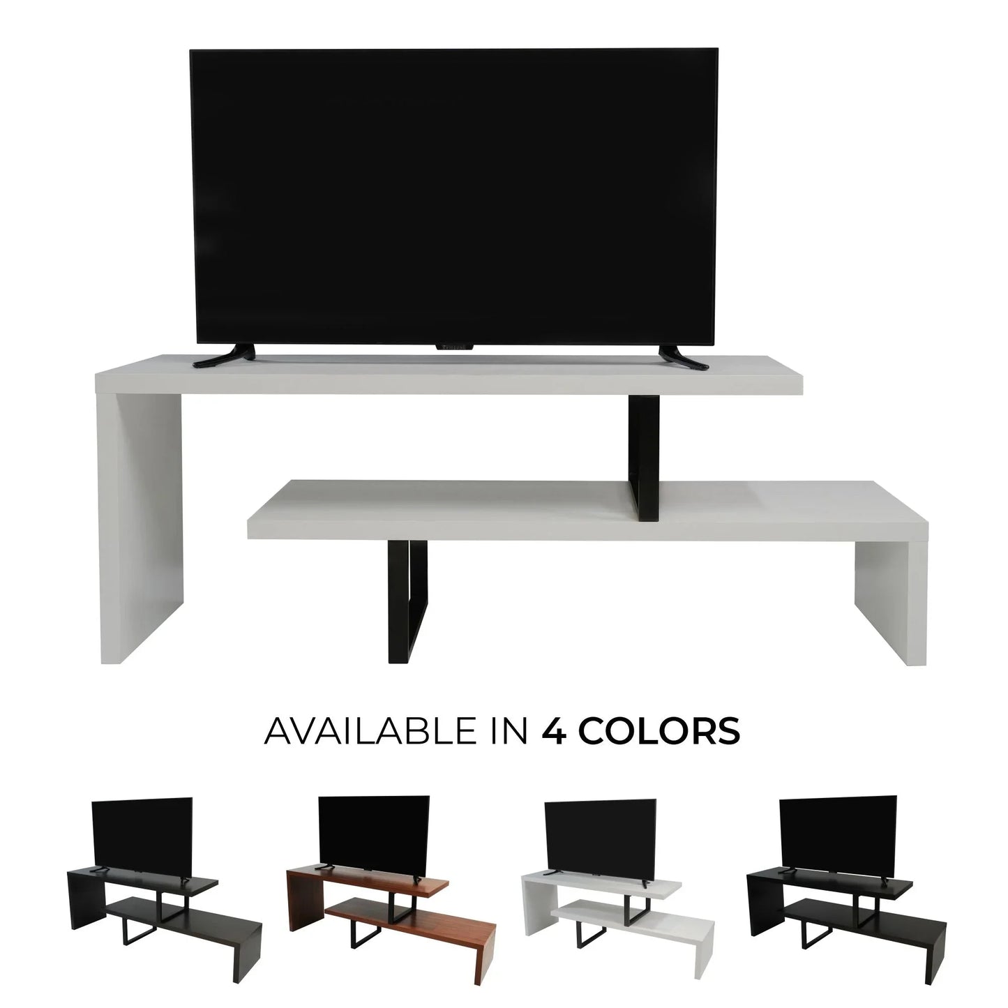 Orford Mid-Century Modern TV Stand with MDF Shelves and Powder Coated Iron Legs for Living Room - Elax Furniture
