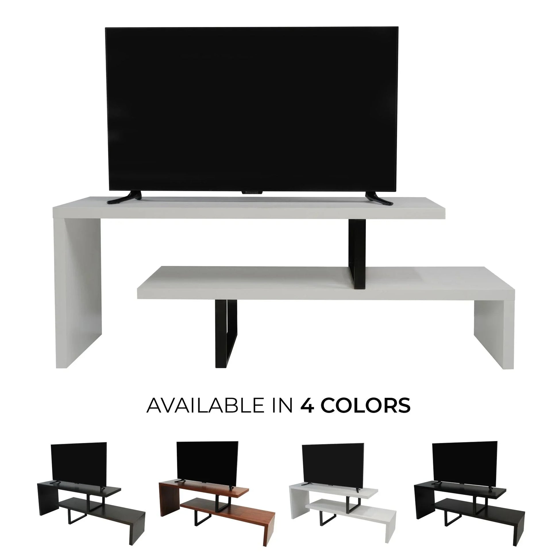 Orford Mid-Century Modern TV Stand with MDF Shelves and Powder Coated Iron Legs for Living Room - Elax Furniture
