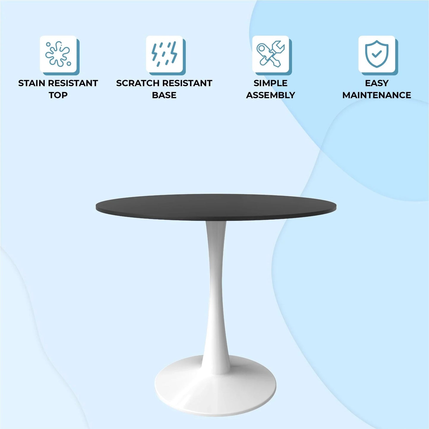 Bristol Modern Round Dining Table with Wood Top and Iron Pedestal Base - Elax Furniture