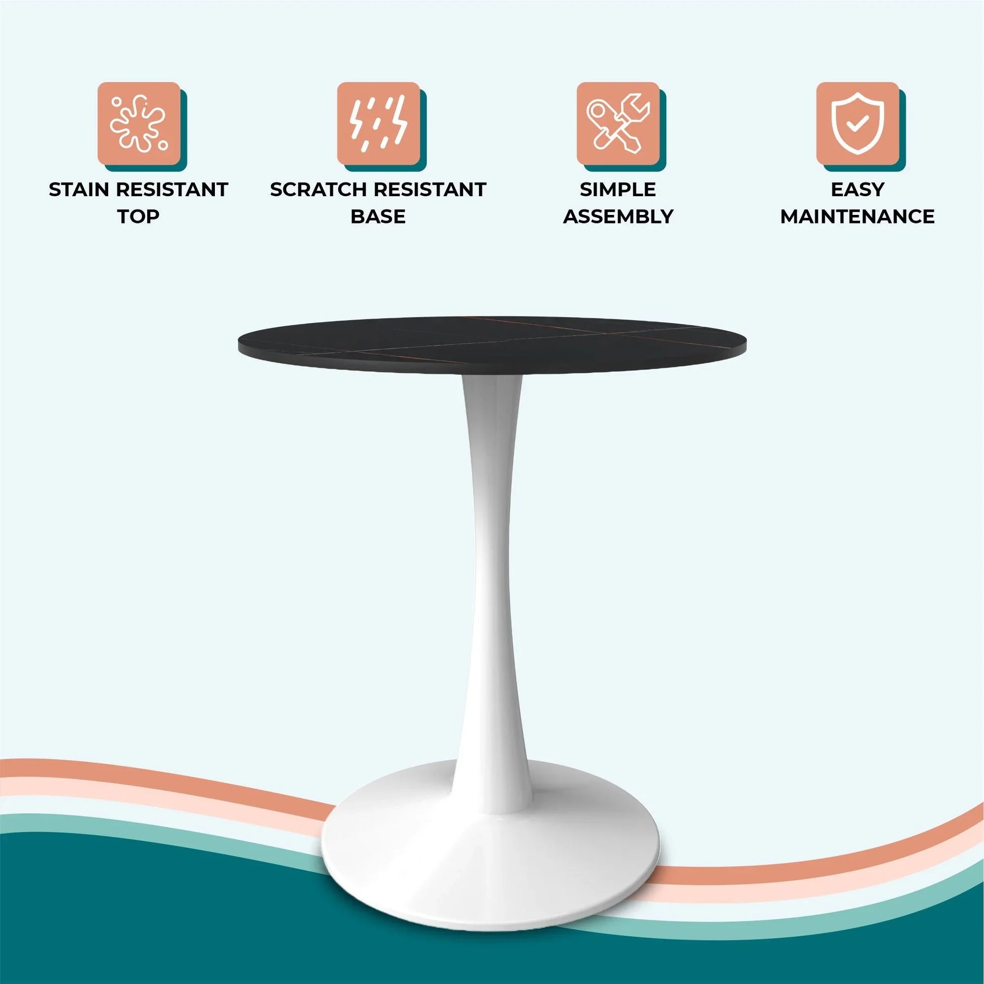 Bristol 32" Round Dining Table with Wood Top and Iron Pedestal Base - Elax Furniture