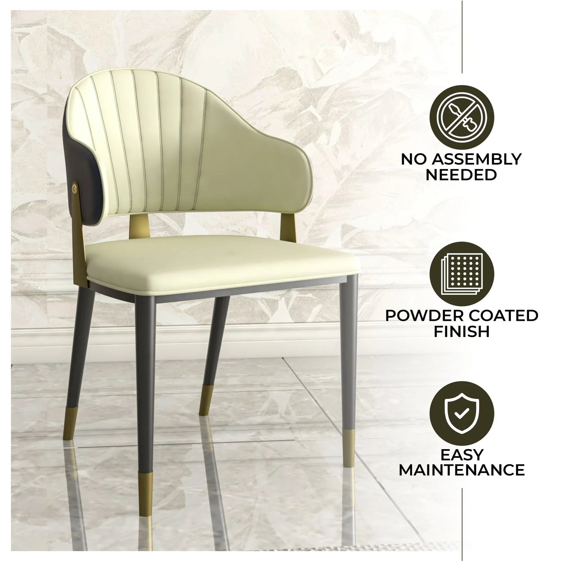 Aria Leather Dining Chair with a Curved Back and Gold Accents Design in Iron - Elax Furniture