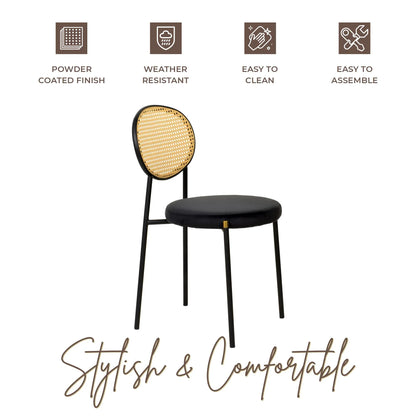 Euston Modern Wicker Dining Chair with Round Velvet Seat Set of 4 - Elax Furniture