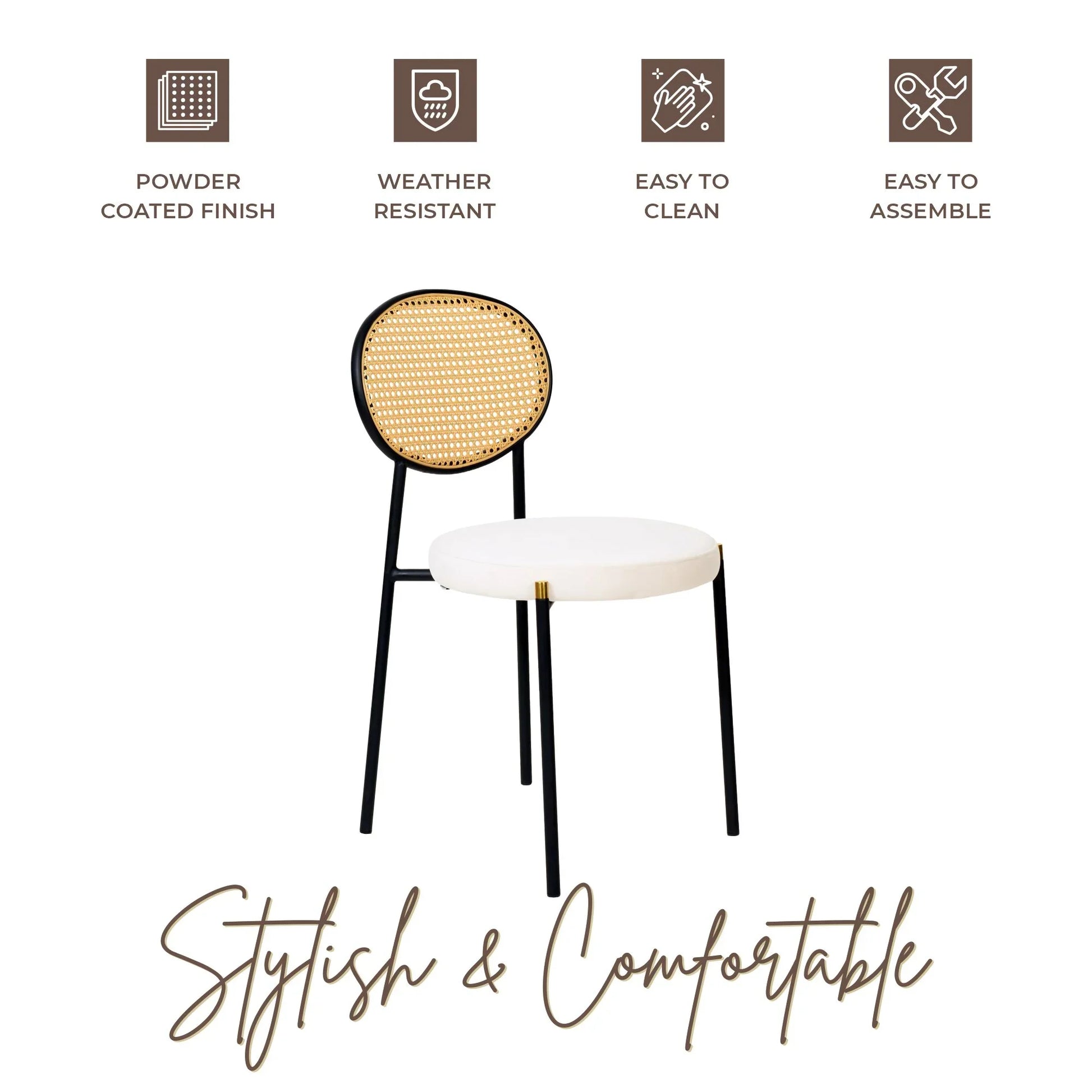 Euston Modern Wicker Dining Chair with Round Velvet Seat Set of 4 - Elax Furniture