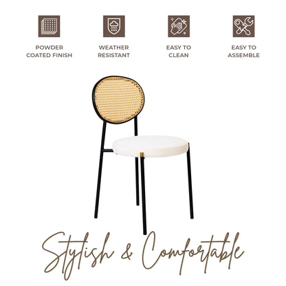 Euston Modern Wicker Dining Chair with Round Velvet Seat Set of 4 - Elax Furniture