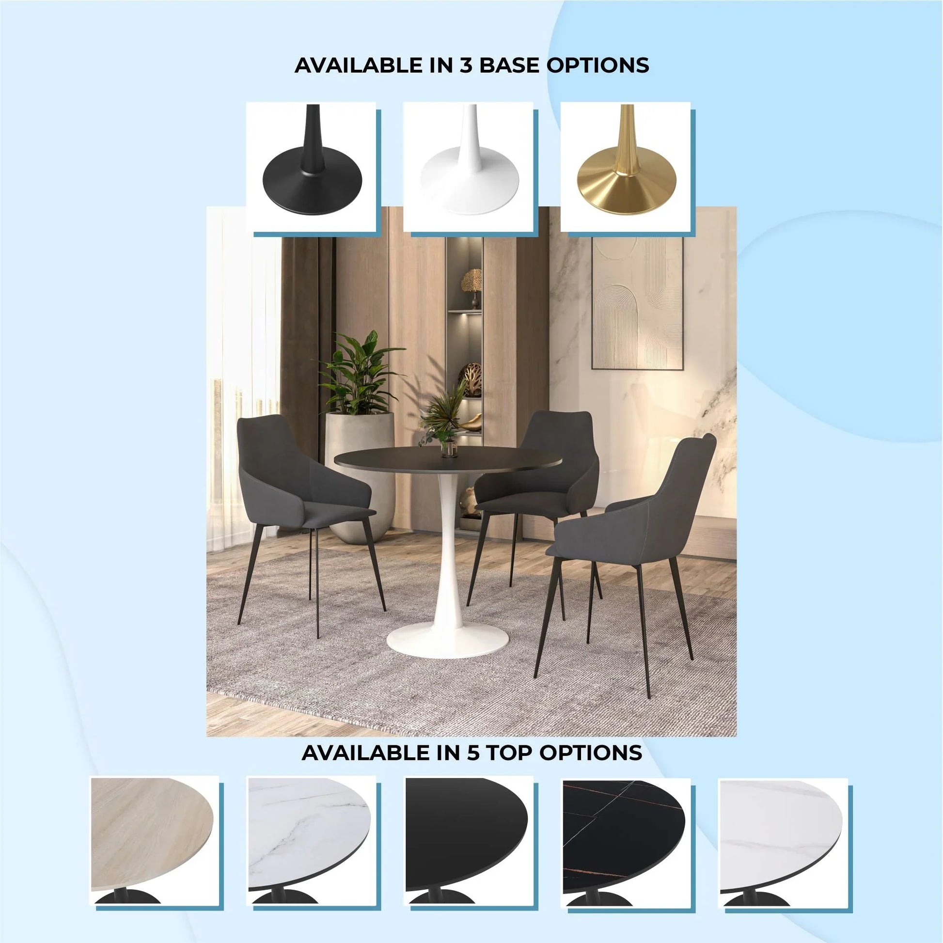 Bristol Modern Round Dining Table with Wood Top and Iron Pedestal Base - Elax Furniture