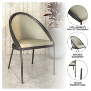 Urbane Dining Chair with Vinyl Fabric Seat and Wicker/Vinyl Backrest in Black Stainless Steel - Elax Furniture