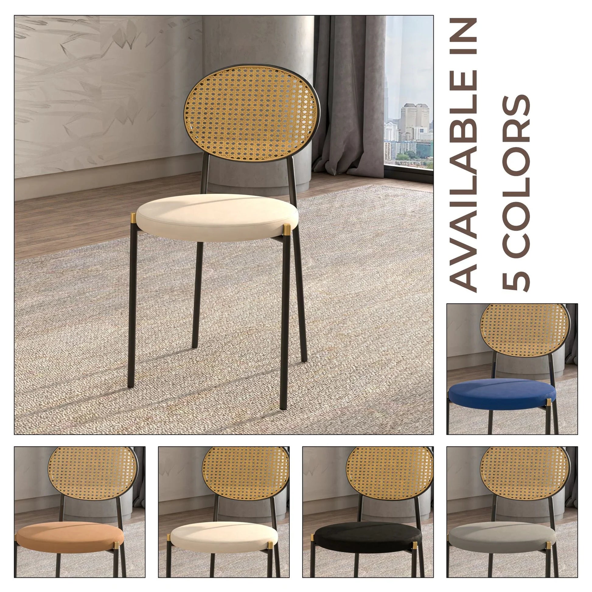 Euston Modern Wicker Dining Chair with Round Velvet Seat Set of 4 - Elax Furniture