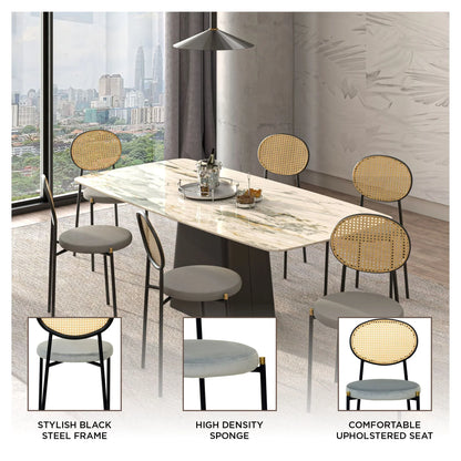Euston Modern Wicker Dining Chair with Round Velvet Seat Set of 4 - Elax Furniture
