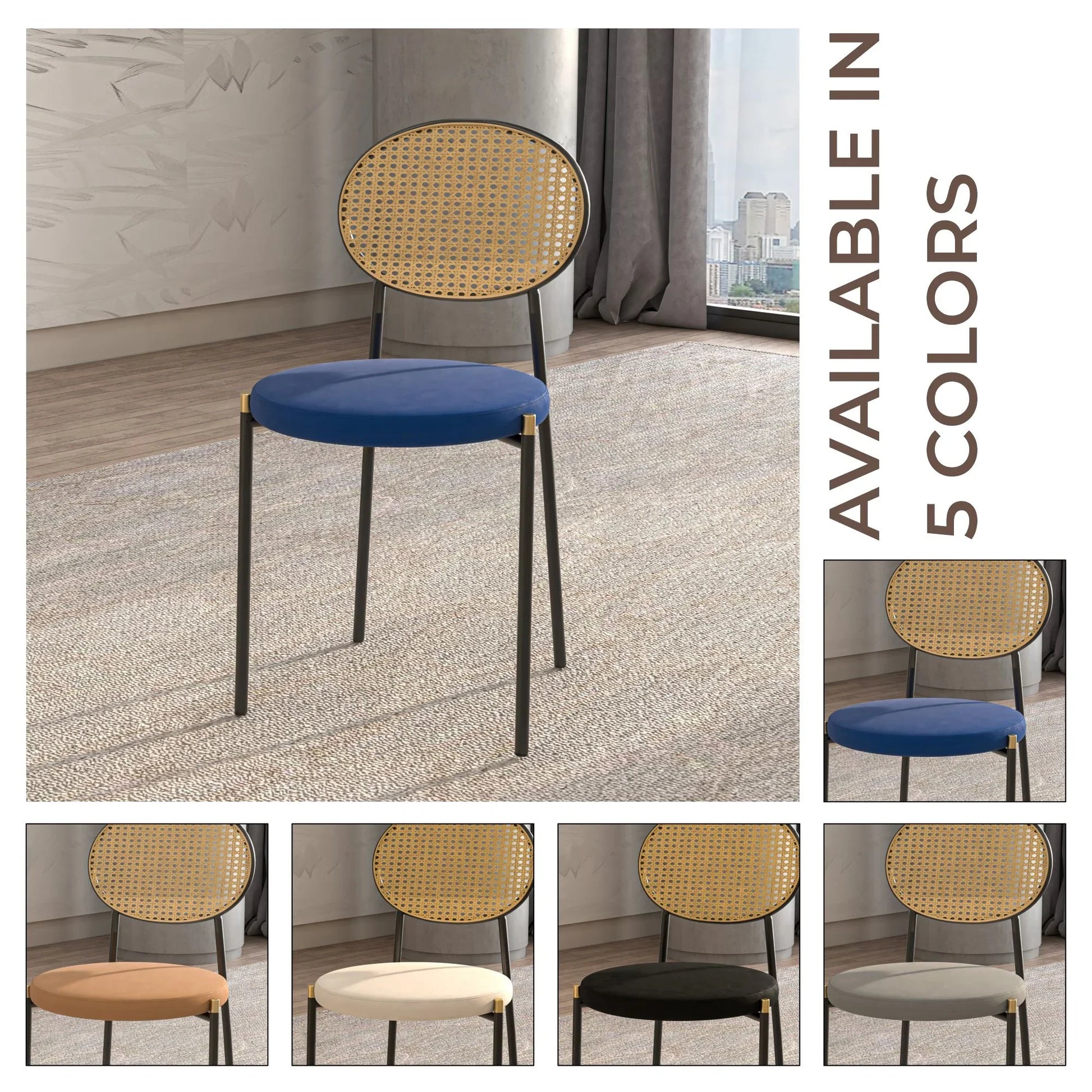 Euston Modern Wicker Dining Chair with Round Velvet Seat Set of 4 - Elax Furniture