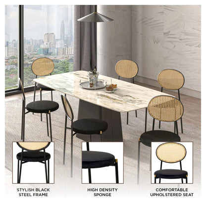 Euston Modern Wicker Dining Chair with Round Velvet Seat Set of 4 - Elax Furniture