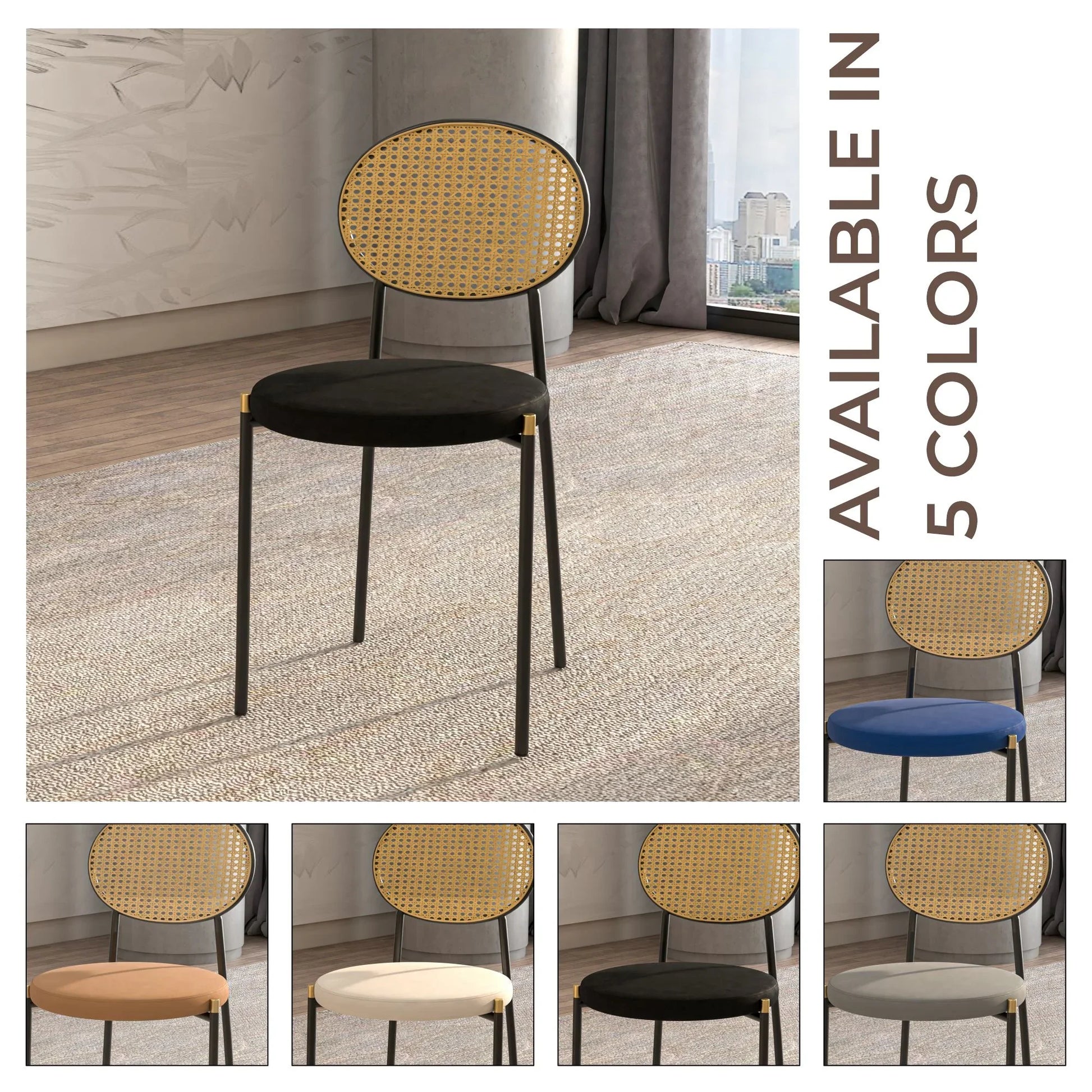 Euston Modern Wicker Dining Chair with Round Velvet Seat Set of 4 - Elax Furniture