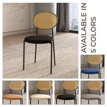Euston Modern Wicker Dining Chair with Round Velvet Seat Set of 4 - Elax Furniture