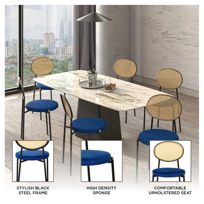 Euston Modern Wicker Dining Chair with Round Velvet Seat Set of 4 - Elax Furniture