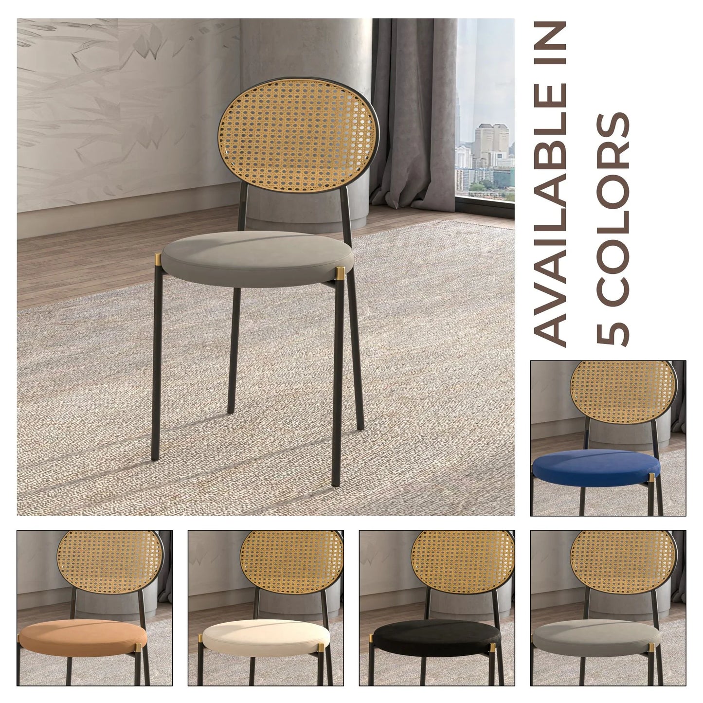 Euston Modern Wicker Dining Chair with Round Velvet Seat Set of 4 - Elax Furniture