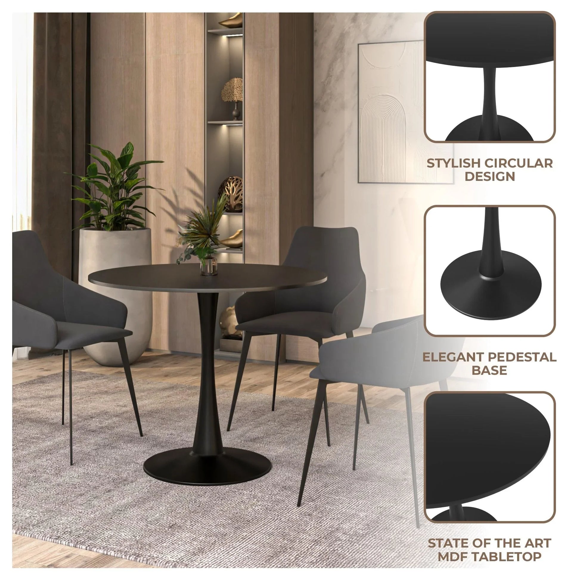 Bristol 32" Round Dining Table with Wood Top and Iron Pedestal Base - Elax Furniture