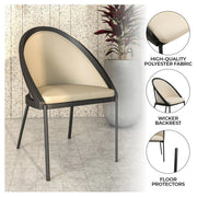 Urbane Dining Chair with Vinyl Fabric Seat and Wicker/Vinyl Backrest in Black Stainless Steel - Elax Furniture